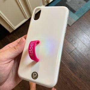 IPhone XR Iridescent loopy case with hot pink loop